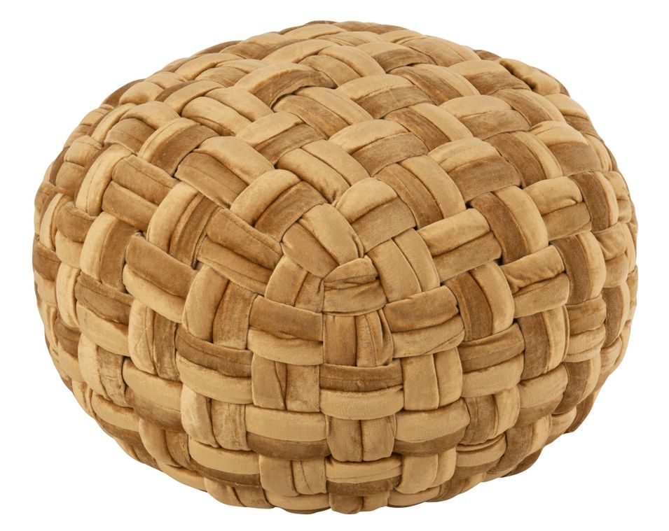 Pouf rond en viscose rond ocre style crochet Raja L 49 cm - Photo n°1