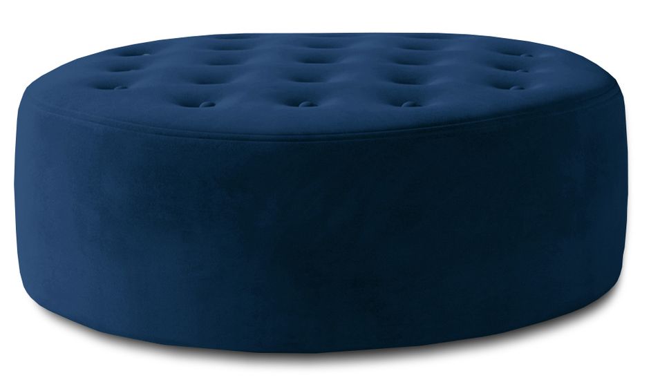 Pouf rond matelassé velours bleu foncé Styla 70 cm - Photo n°1