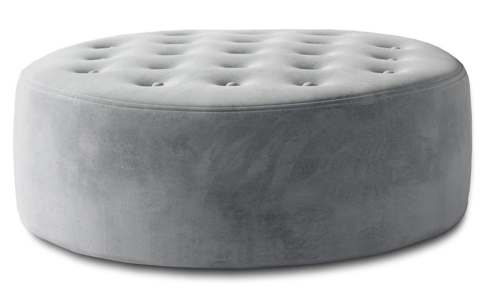 Pouf rond matelassé velours gris clair Styla 70 cm - Photo n°1