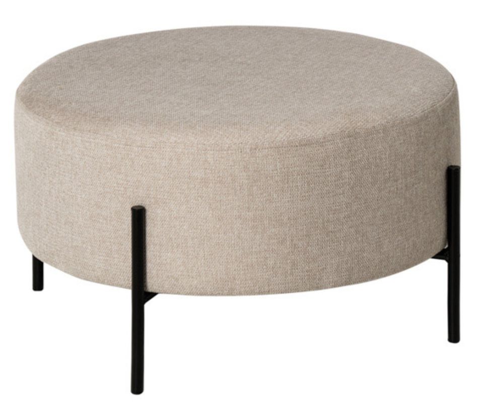 Pouf rond moderne en tissu avec pieds en métal noir Kamila - Photo n°1