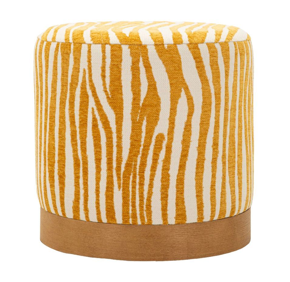 Pouf rond motif zèbre moutarde design doré Savana - Photo n°1