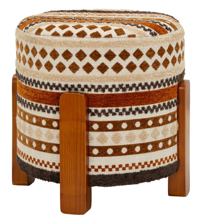Pouf rond multicolore en tissu à motifs ethniques Madi - Photo n°1