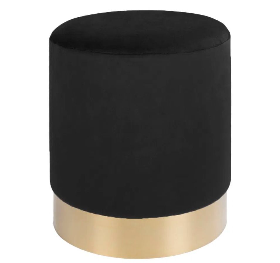 Pouf rond MYLA – Velours & base laiton - Photo n°1