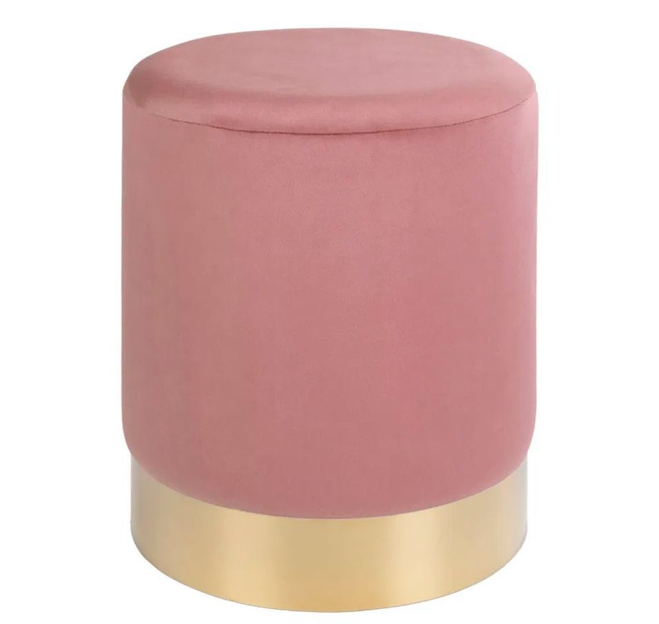 Pouf rond MYLA – Velours & base laiton - Photo n°1