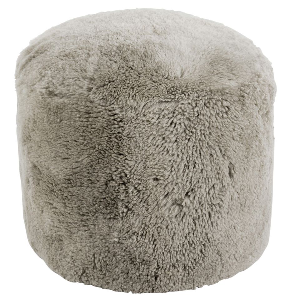 Pouf rond peau de mouton gris clair Rick D 57 cm - Photo n°1