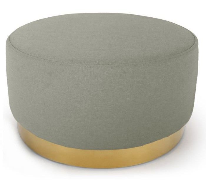 Pouf rond tissu beige et pied métal doré Mia D 75 cm - Photo n°1