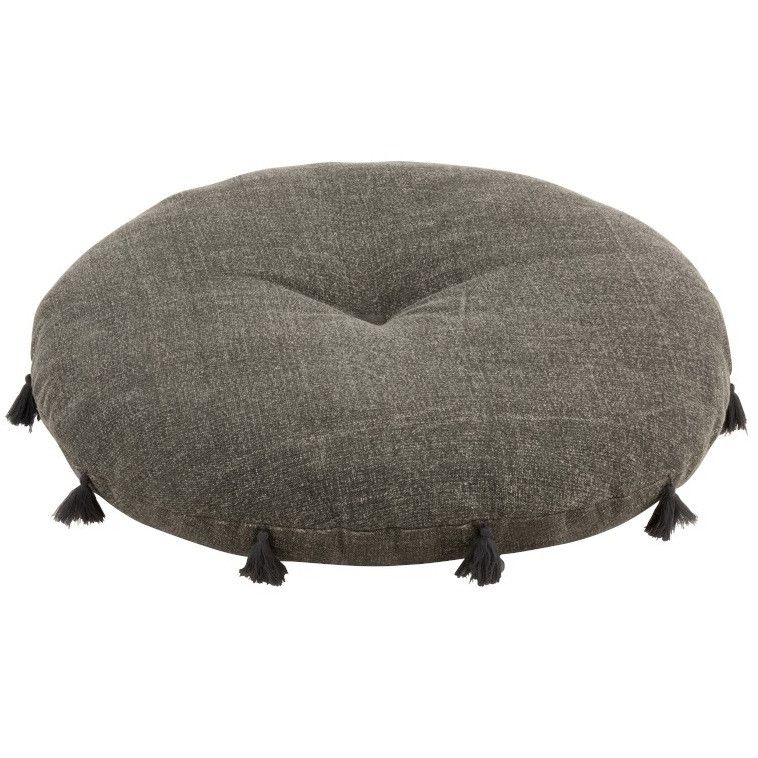 Pouf rond tissu gris et noir Liray - Photo n°1