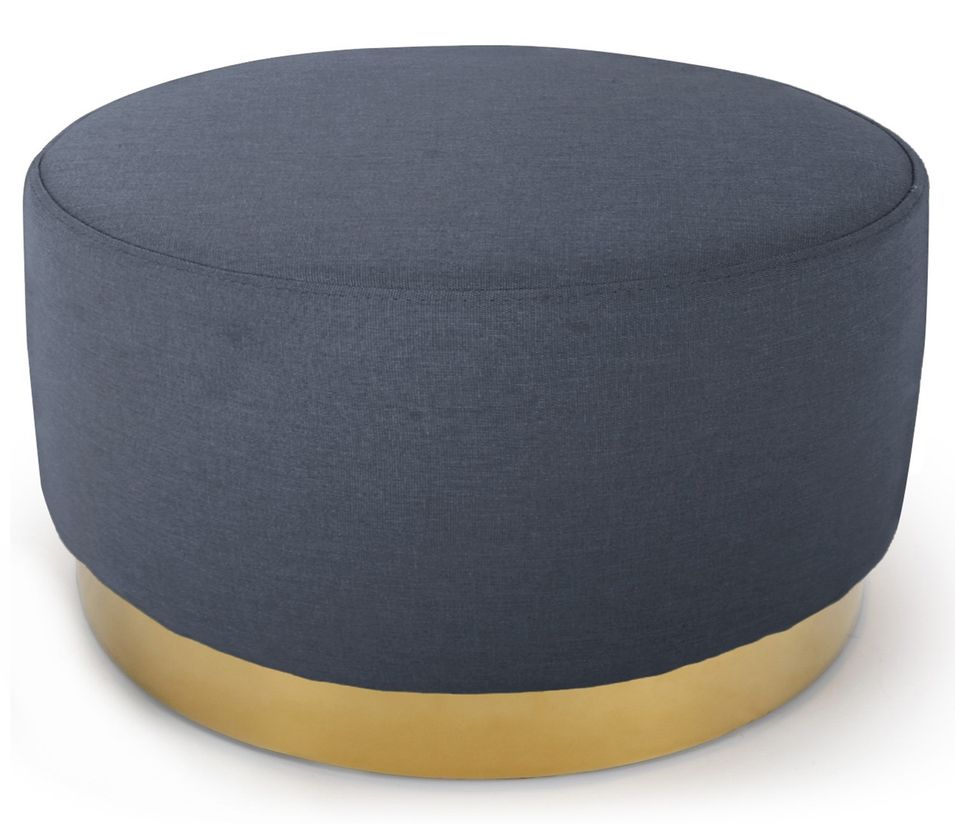 Pouf rond tissu gris foncé et pied métal doré Mia D 75 cm - Photo n°1