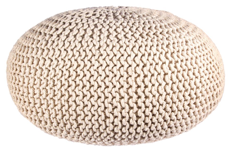 Pouf rond tressé en coton beige clair Gomia - Lot de 2 - Photo n°1