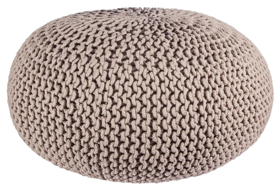Pouf rond tressé en coton taupe Gomia - Lot de 2 - Photo n°1