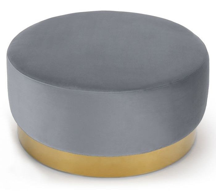 Pouf rond velours argenté et pied métal doré Mia D 75 cm - Photo n°1