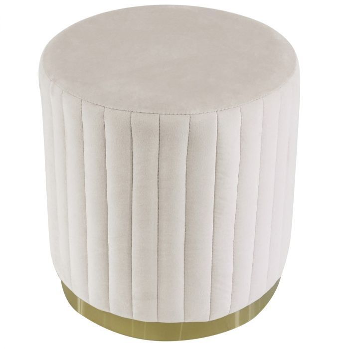 Pouf rond velours beige et pied métal doré Nouxi - Photo n°1