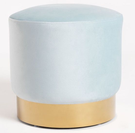 Pouf rond velours bleu ciel et pied métal doré Hector - Lot de 2 - Photo n°1