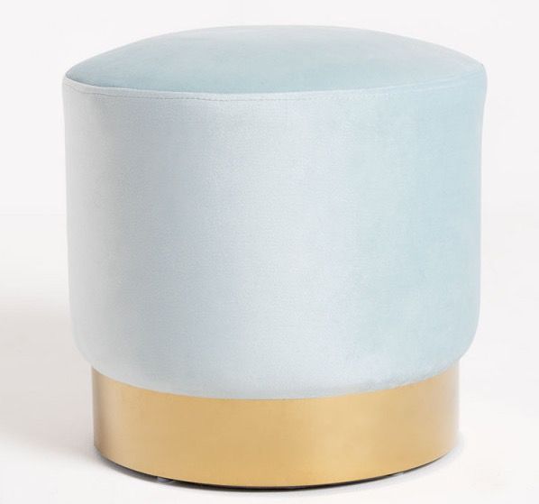 Pouf rond velours bleu ciel et pied métal doré mat Kila 39cm - Photo n°1