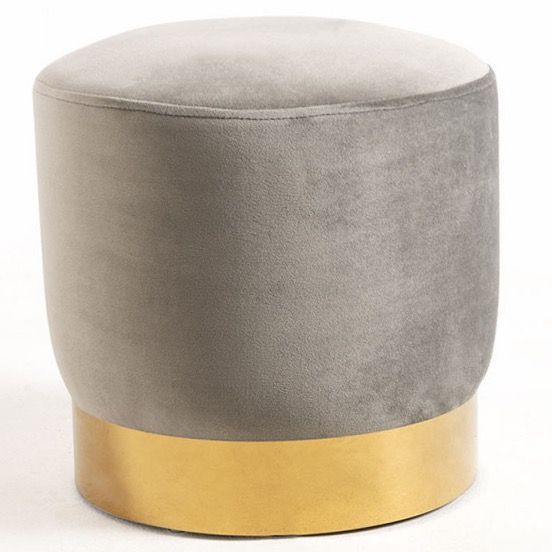 Pouf rond velours gris et pied métal doré Hector - Lot de 2 - Photo n°1