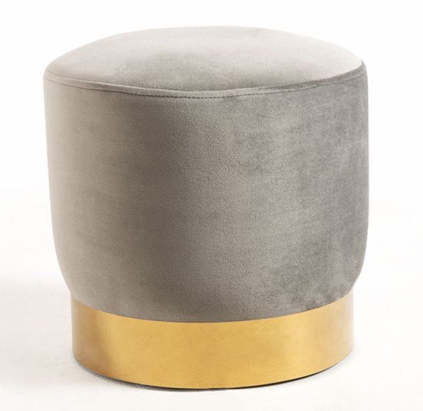 Pouf rond velours gris et pied métal doré mat Kila 39cm - Photo n°1