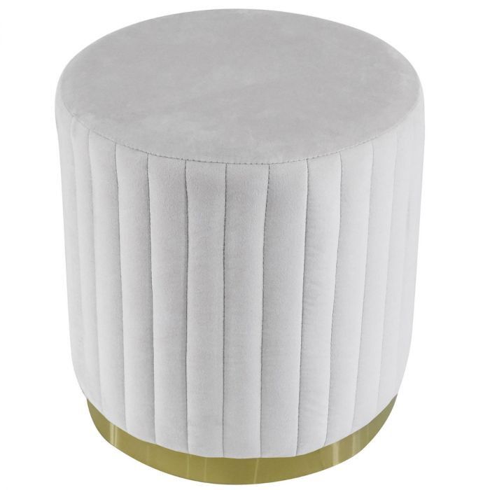 Pouf rond velours gris et pied métal doré Nouxi - Photo n°1