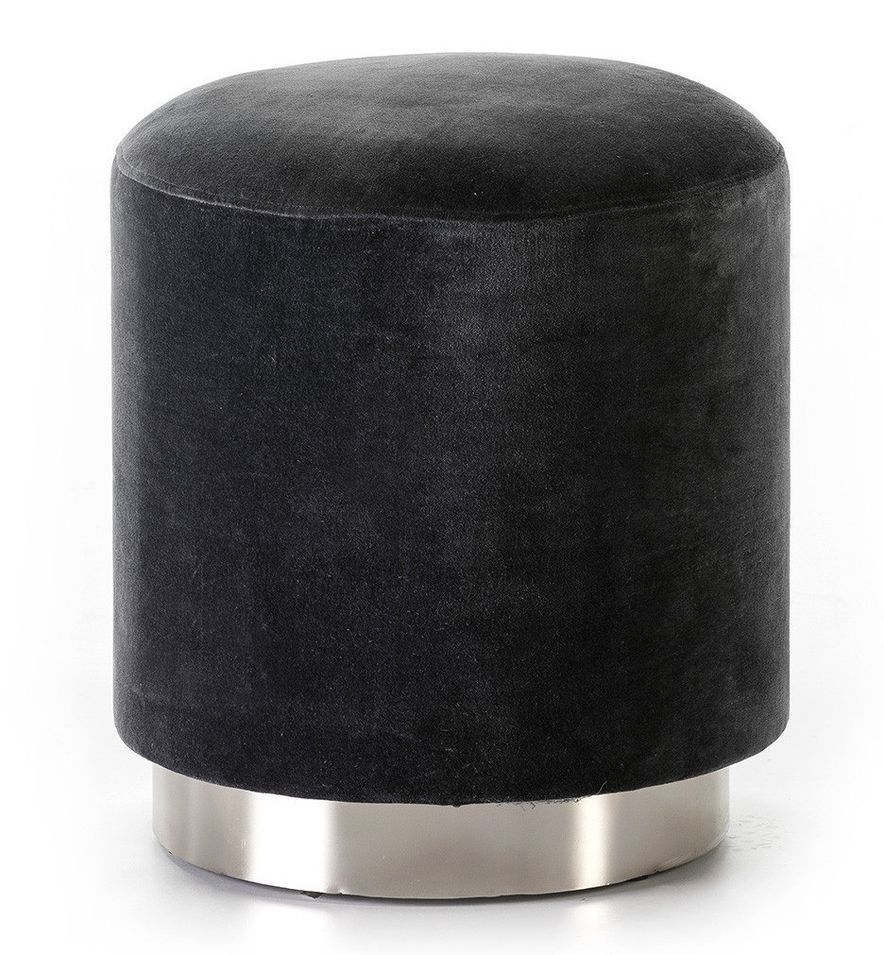 Pouf rond velours gris foncé et métal argenté D 40 cm - Photo n°1