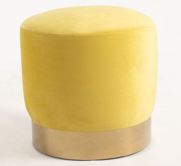 Pouf rond velours jaune et pied métal doré mat Kila 39cm - Photo n°1