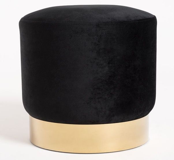 Pouf rond velours noir et pied métal doré mat Kila 39cm - Photo n°1