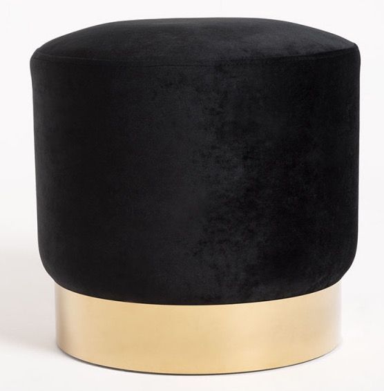 Pouf rond velours noir et pied métal doré Hector - Lot de 2 - Photo n°1
