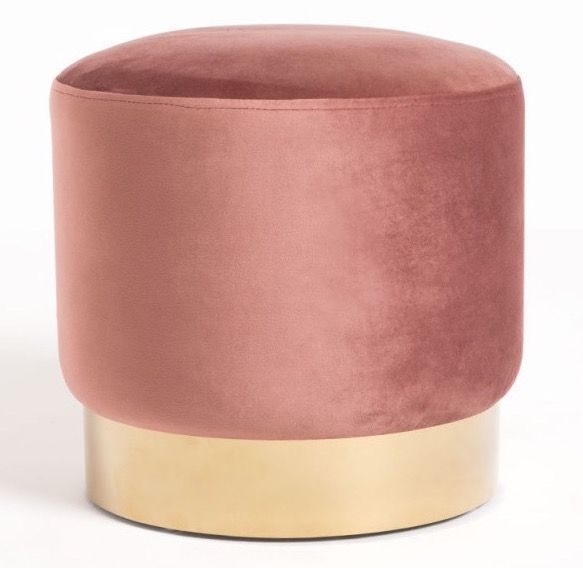 Pouf rond velours rose et pied métal doré Hector - Lot de 2 - Photo n°1