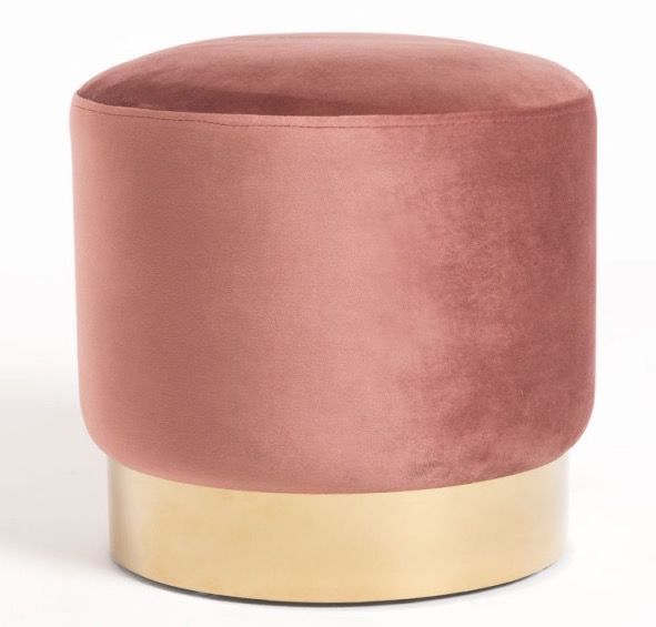 Pouf rond velours rose et pied métal doré mat Kila 39cm - Photo n°1