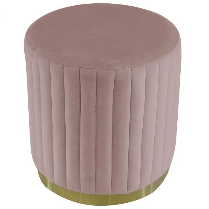 Pouf rond velours rose et pied métal doré Nouxi - Photo n°1