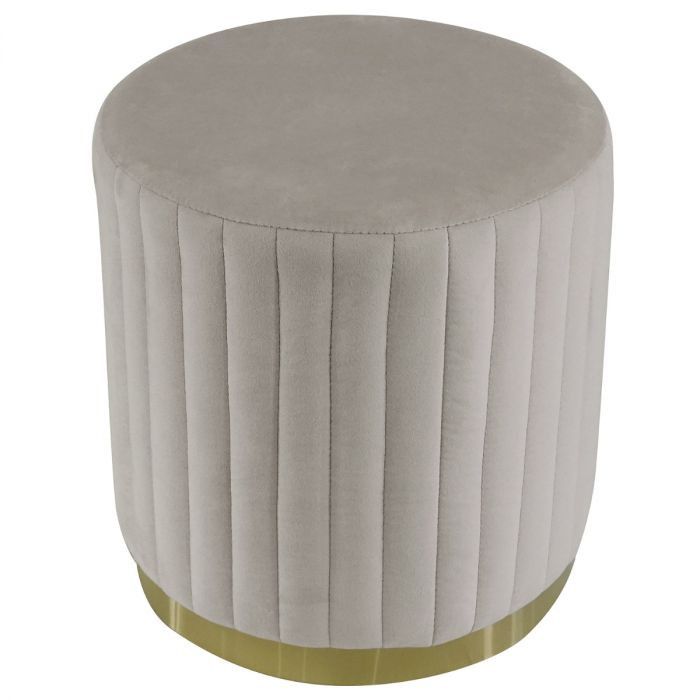Pouf rond velours taupe et pied métal doré Nouxi - Photo n°1