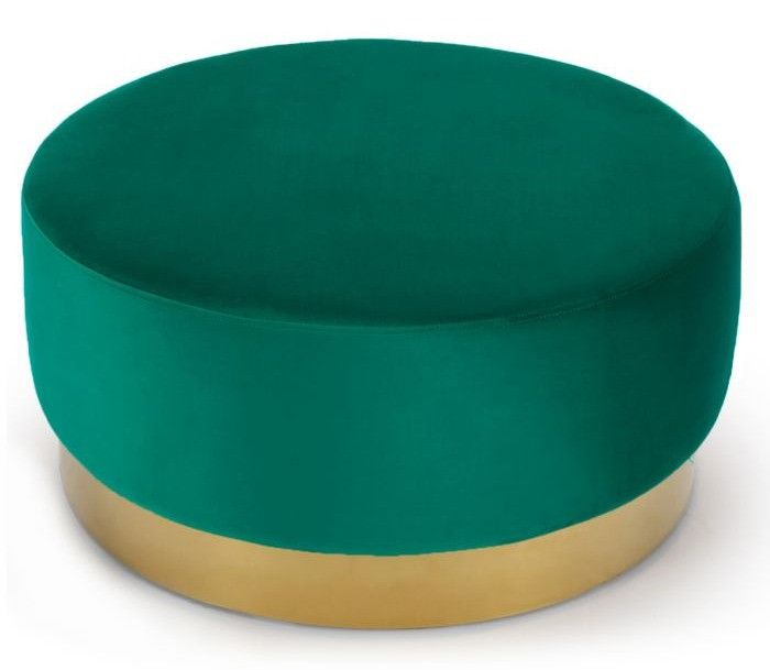 Pouf rond velours vert et pied métal doré Mia D 75 cm - Photo n°1