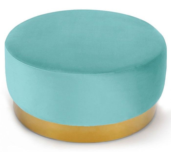 Pouf rond velours vert menthe et pied métal doré Mia D 75 cm - Photo n°1