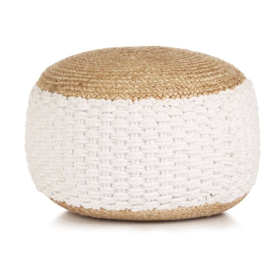 Pouf tissé/tricoté Jute Coton 50 x 35 cm Blanc - Photo n°1