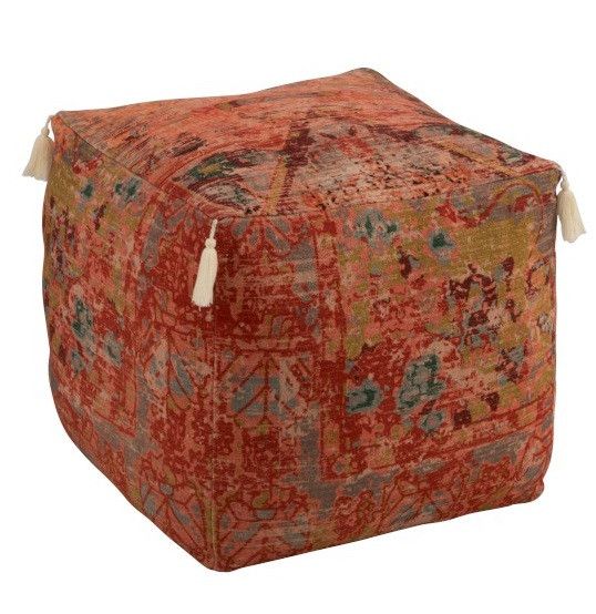 Pouf tissu corail à motifs orientaux Indie - Photo n°1