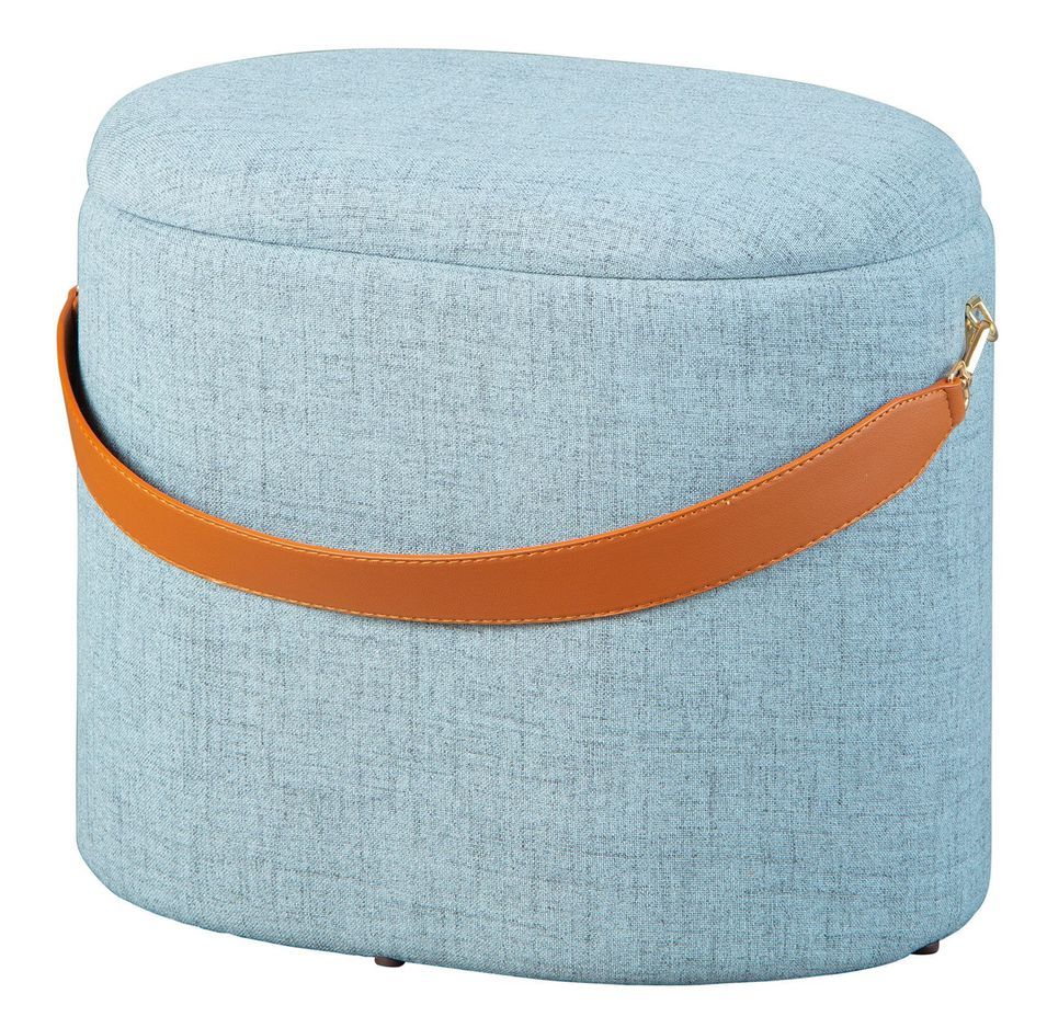 Pouf tissu gris avec sangle en simili cuir Valentin - Photo n°1