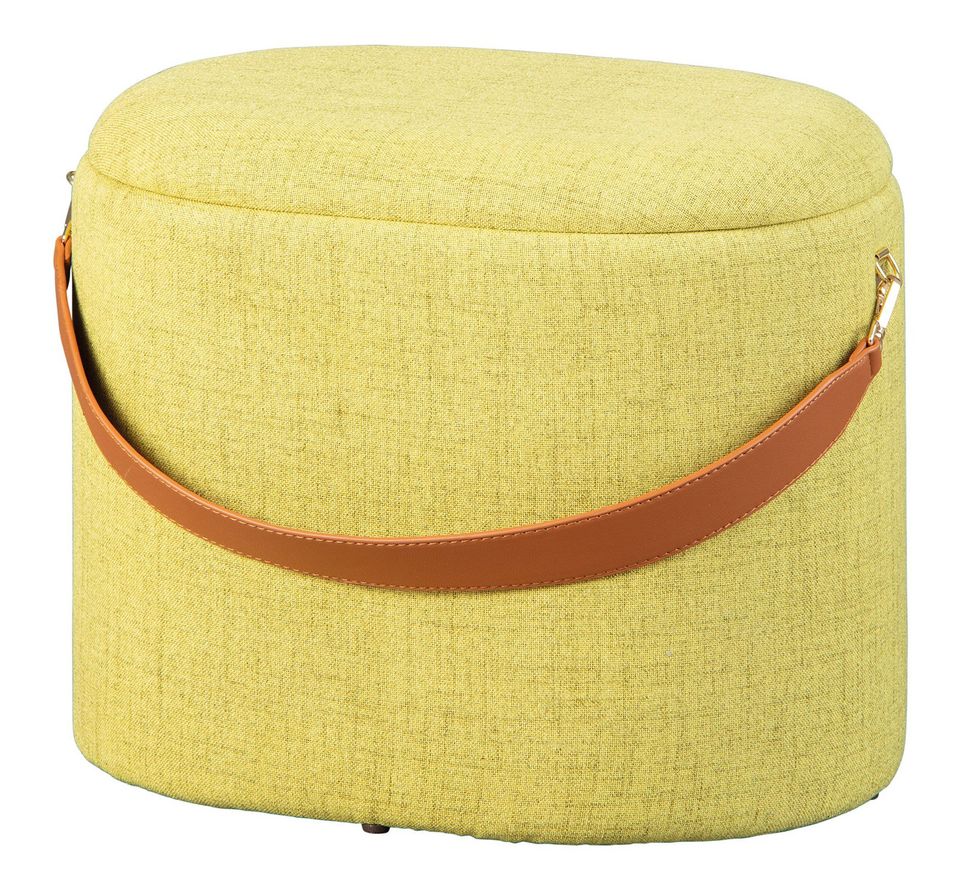 Pouf tissu jaune avec sangle en simili cuir Valentin - Photo n°1