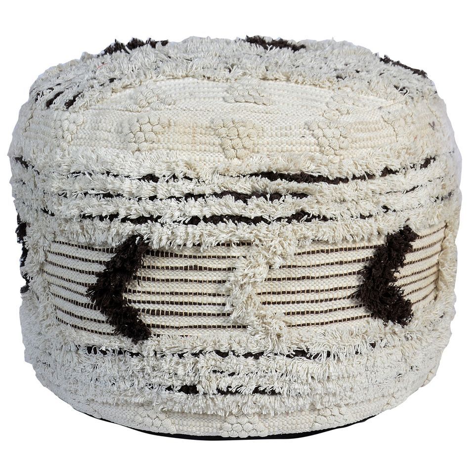 Pouf tissu noir et blanc Tonnia - Photo n°1