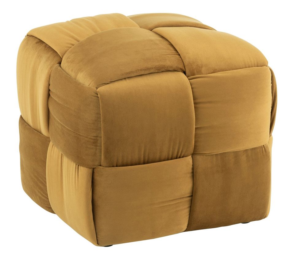 Pouf tissu ocre carré Kenny L 42 cm - Photo n°1