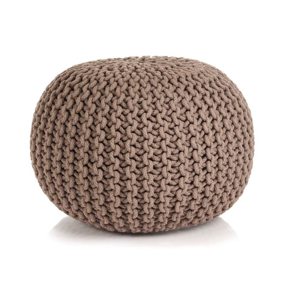 Pouf tricoté à la main Coton 50 x 35 cm Marron - Photo n°1