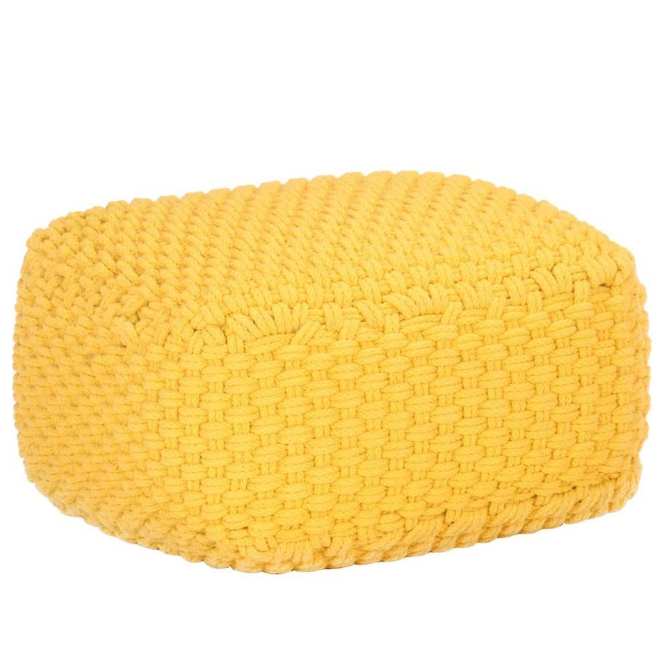 Pouf tricoté à la main Jaune moutarde 50x50x30 cm Coton - Photo n°1