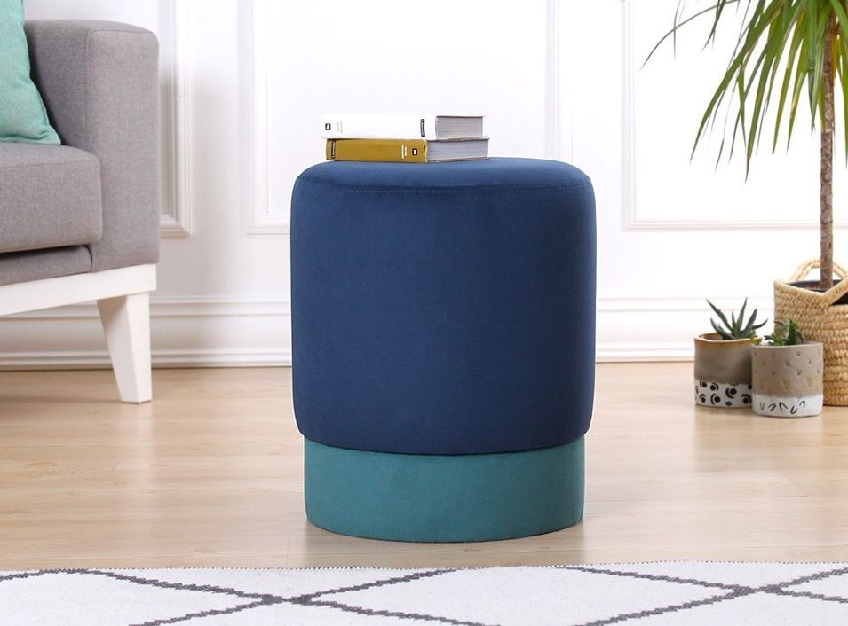 Pouf velours bleu Kaly - Photo n°1