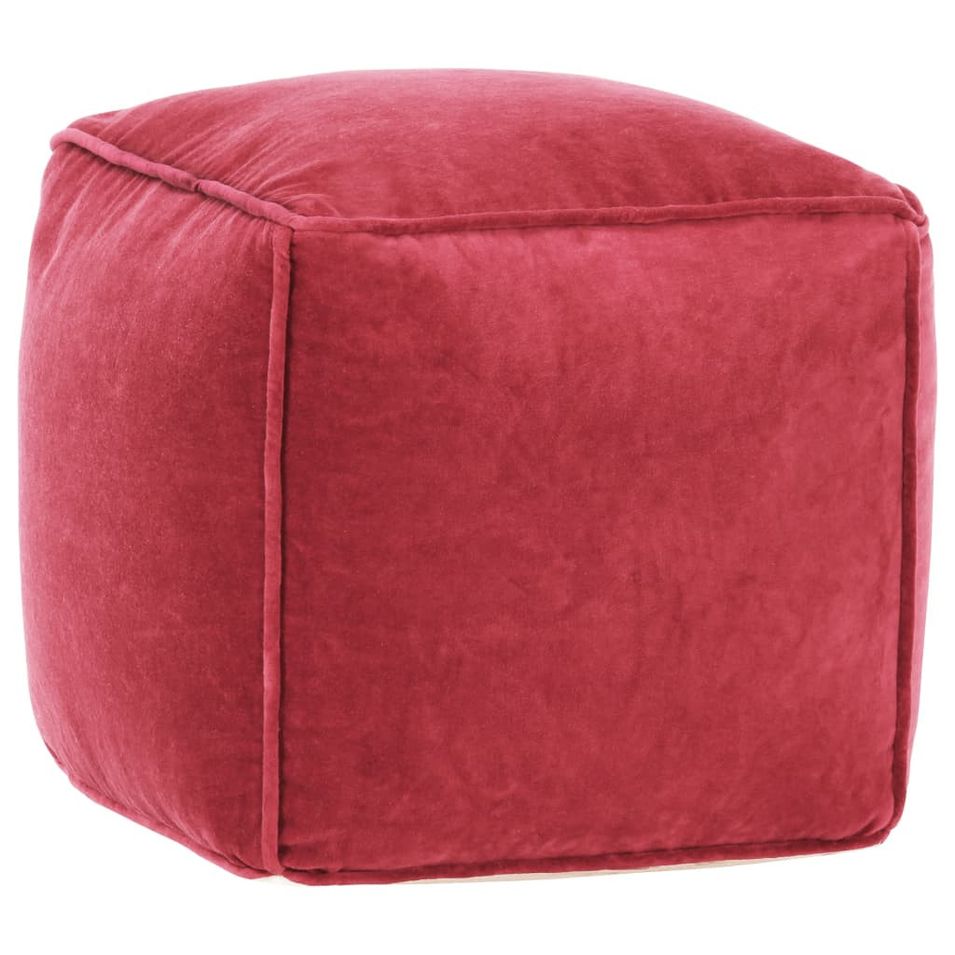Pouf Velours de coton 40 x 40 x 40 cm Rouge - Photo n°1