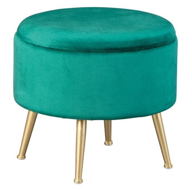 Pouf de rangement velours vert et pieds métal doré Willa - Photo n°1