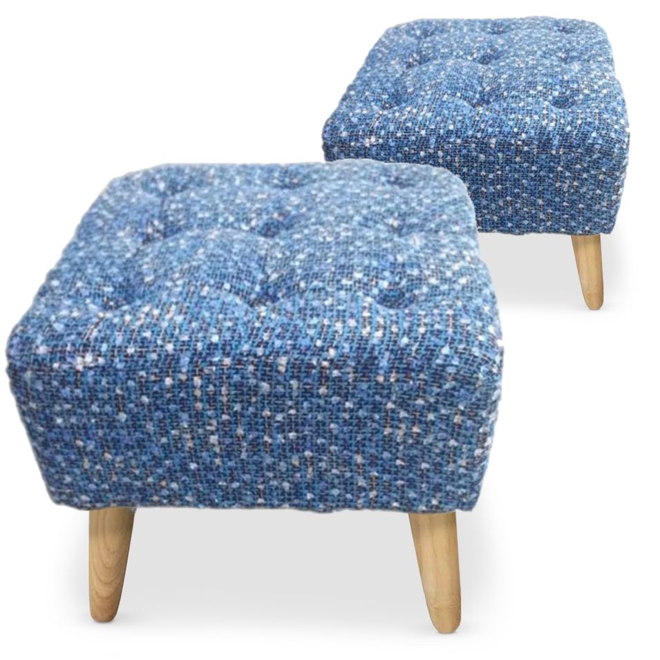 Poufs carré capitonnés Tissu mailles Bleu Loulou - Photo n°1