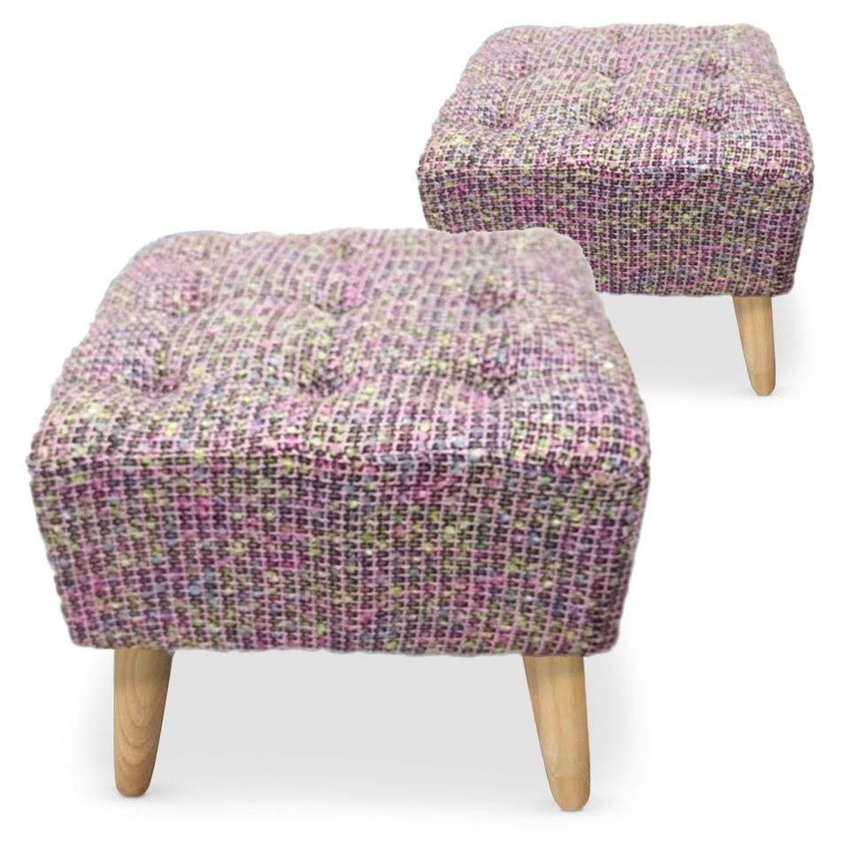 Poufs carré capitonnés Tissu mailles Rose Loulou - Photo n°1