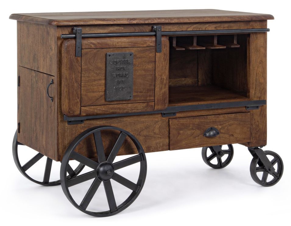 Range bouteilles bois manguier 2 portes 1 tiroir Juna L 122 cm - Photo n°1