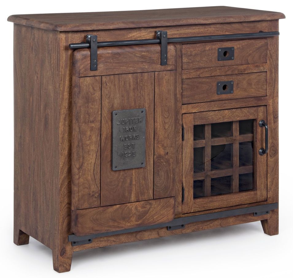 Range bouteilles bois manguier 2 portes 2 tiroirs Juna L 102 cm - Photo n°1