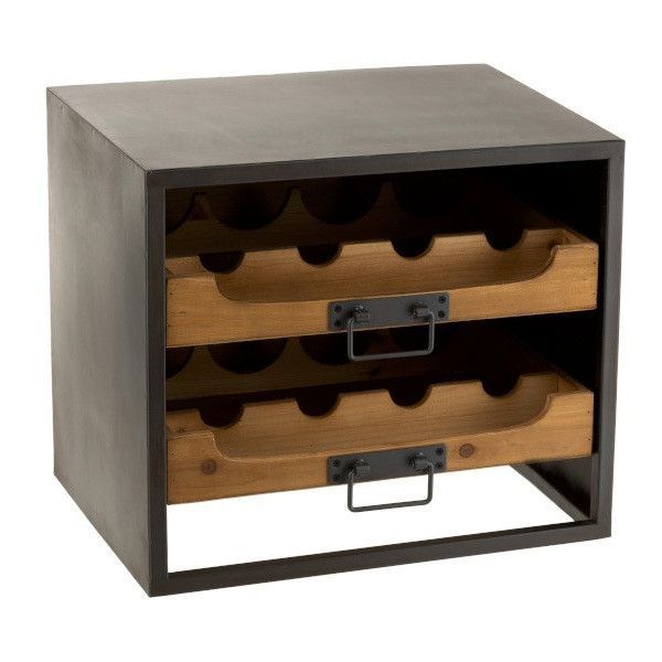 Range bouteilles bois massif foncé et métal noir Daphné L 44 cm - Photo n°1