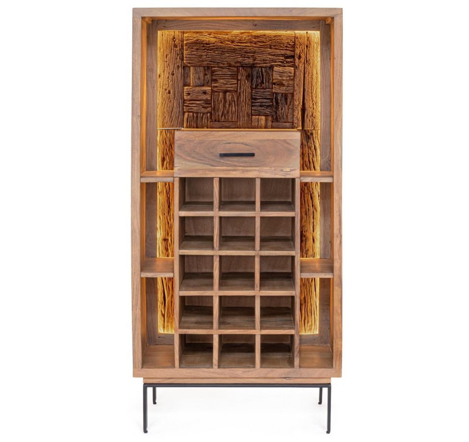 Range bouteilles lumineux MANGAL – Bois massif d'acacia & acier - Photo n°1