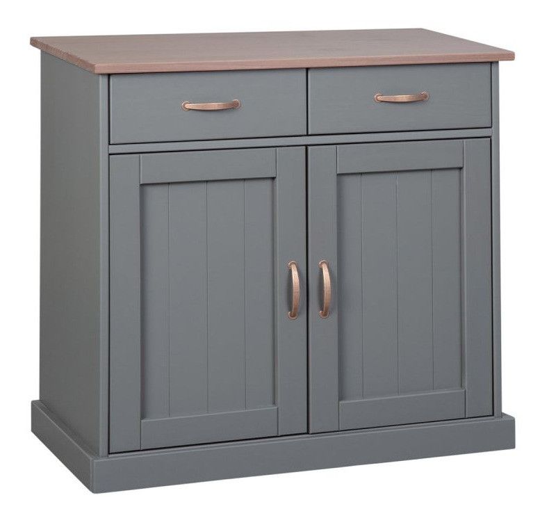 Rangement 2 portes 2 tiroirs pin massif foncé et gris Luza - Photo n°1