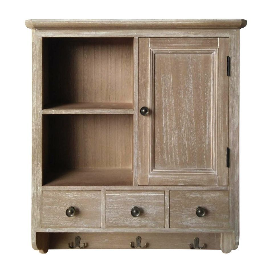 Rangement mural avec portes-manteaux chêne clair patiné Tuoka - Photo n°1